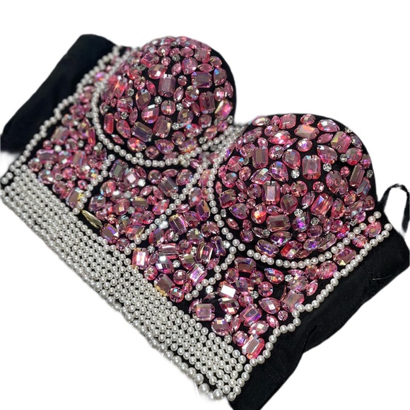 Pink Rhinestone Strapless Top - Picture 5 of 7